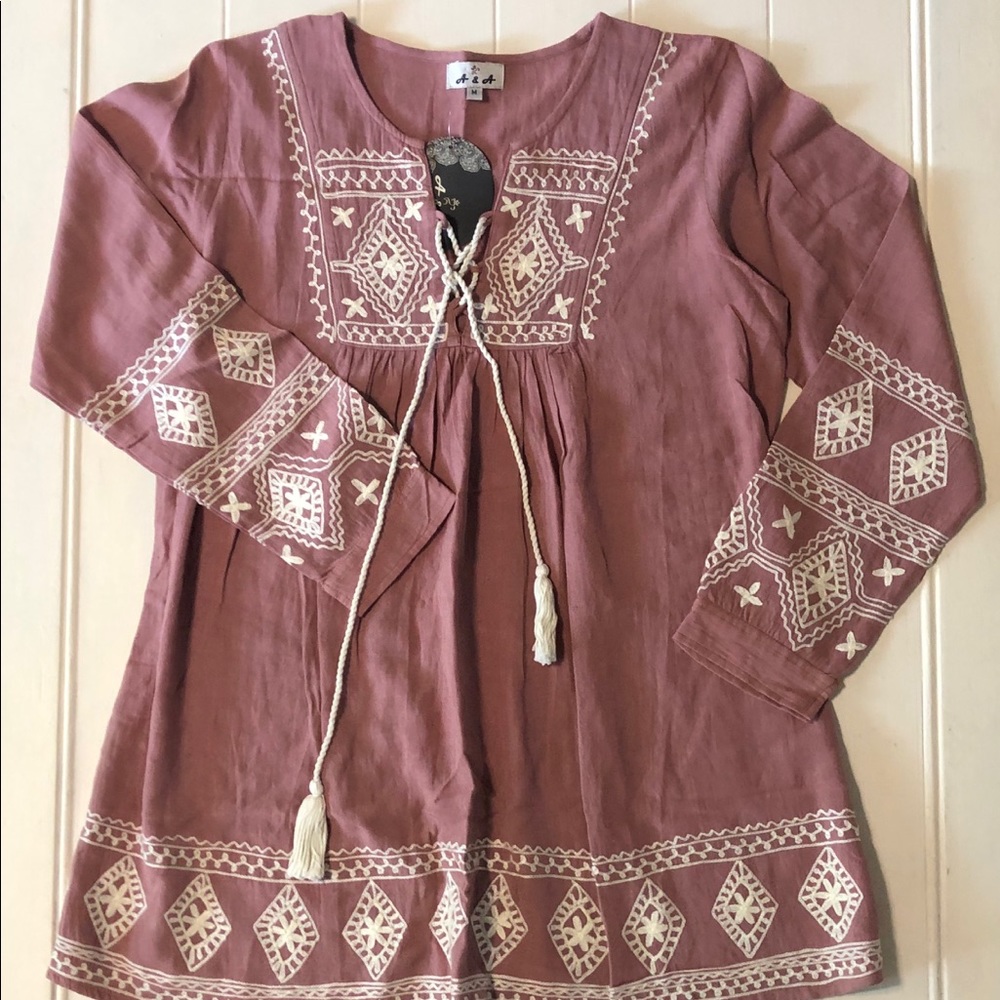 NWT A & A Embroidered Top Size M